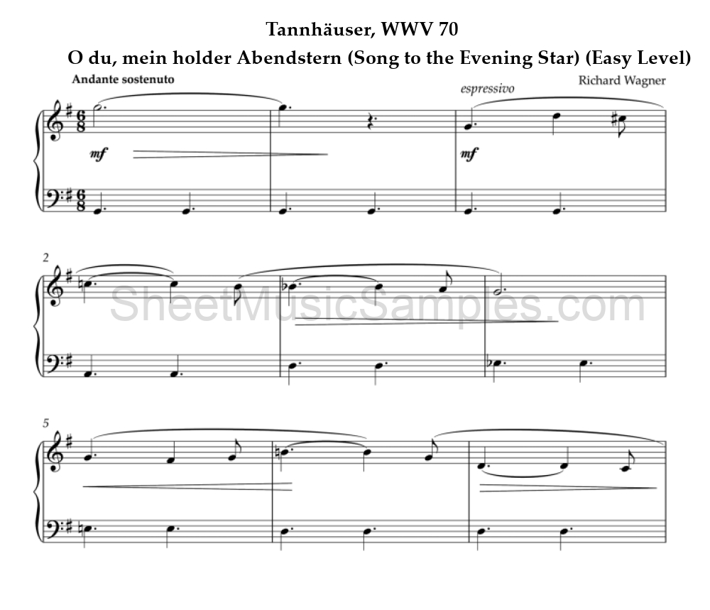 Tannhäuser, WWV 70 - O du, mein holder Abendstern (Song to the Evening Star) (Easy Level)