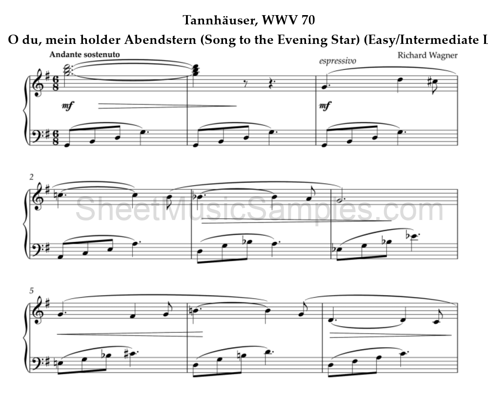 Tannhäuser, WWV 70 - O du, mein holder Abendstern (Song to the Evening Star) (Easy/Intermediate Level)