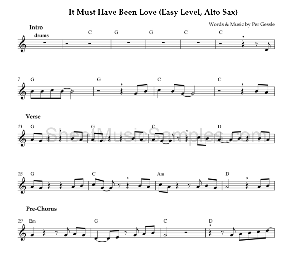 It Must Have Been Love (Easy Level, Alto Sax)