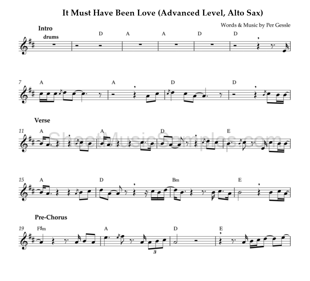 It Must Have Been Love (Advanced Level, Alto Sax)