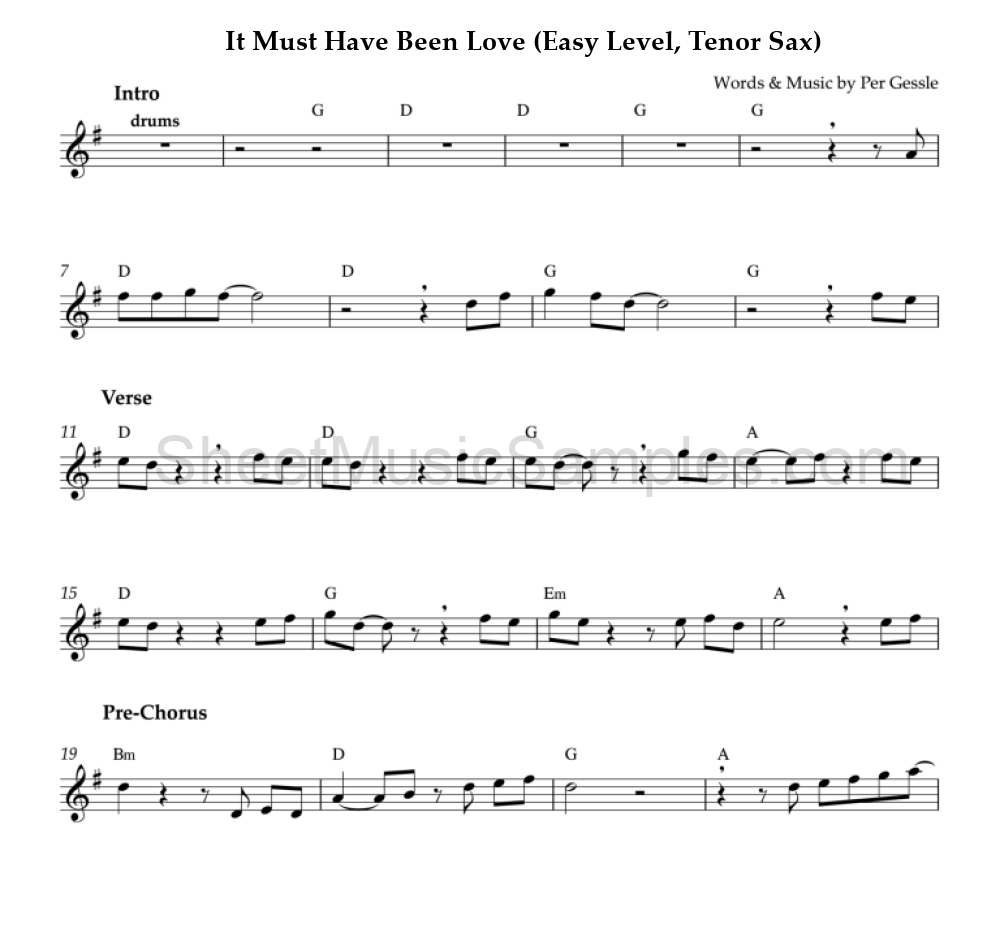 It Must Have Been Love (Easy Level, Tenor Sax)