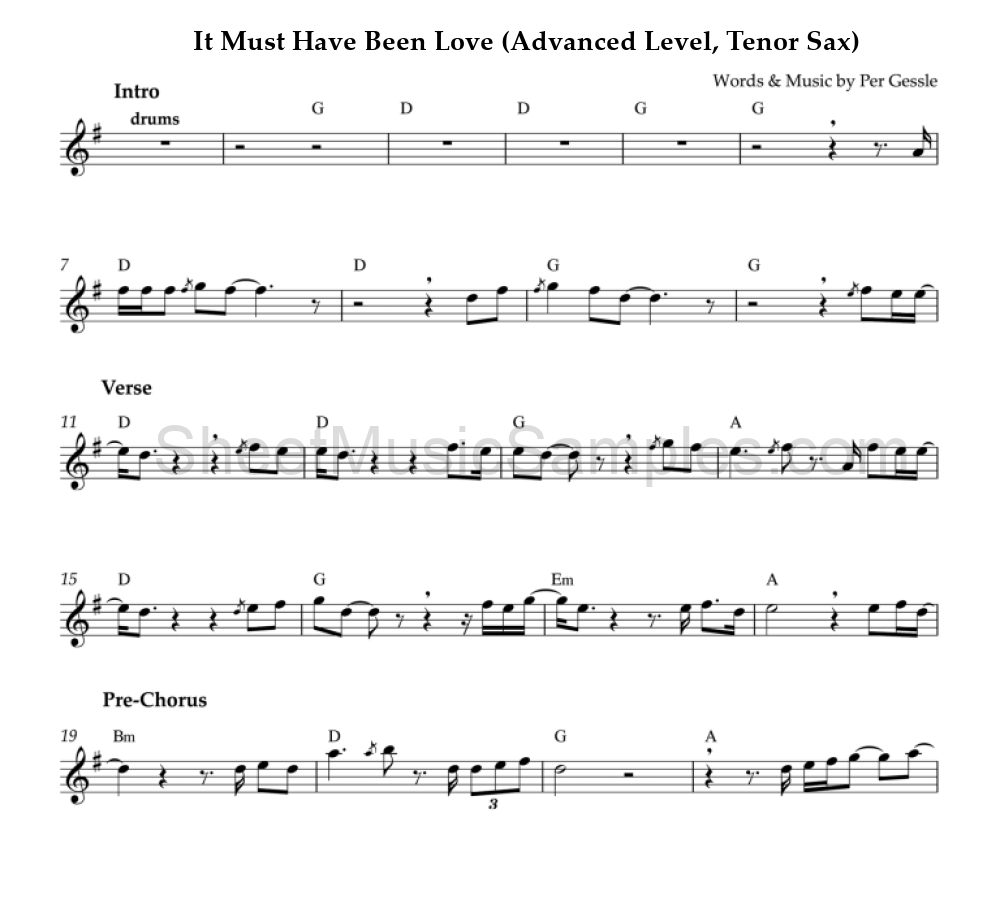 It Must Have Been Love (Advanced Level, Tenor Sax)