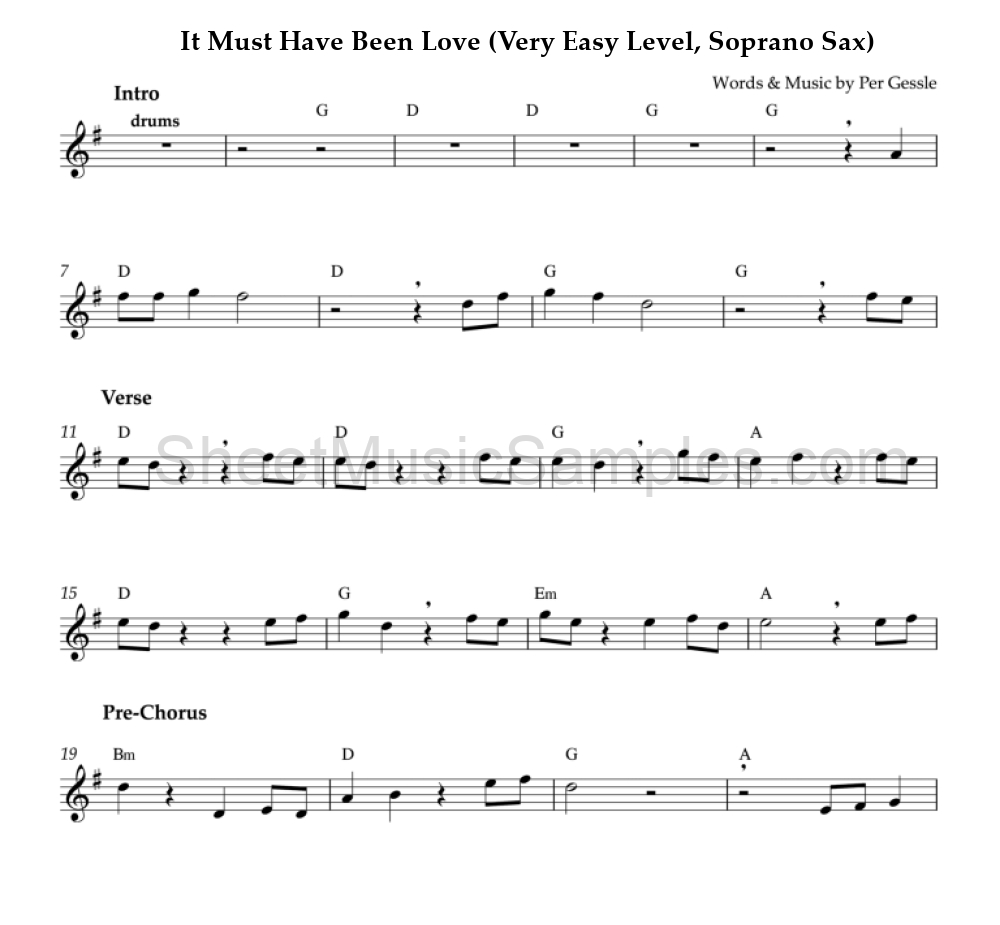 It Must Have Been Love (Very Easy Level, Soprano Sax)