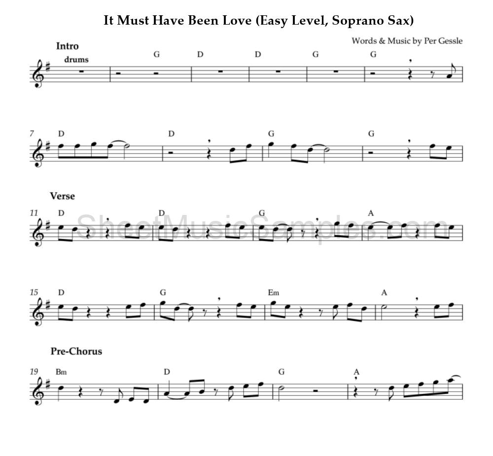 It Must Have Been Love (Easy Level, Soprano Sax)