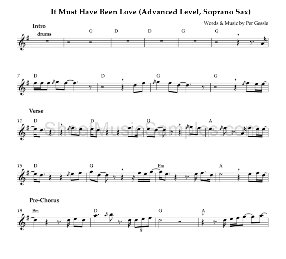 It Must Have Been Love (Advanced Level, Soprano Sax)