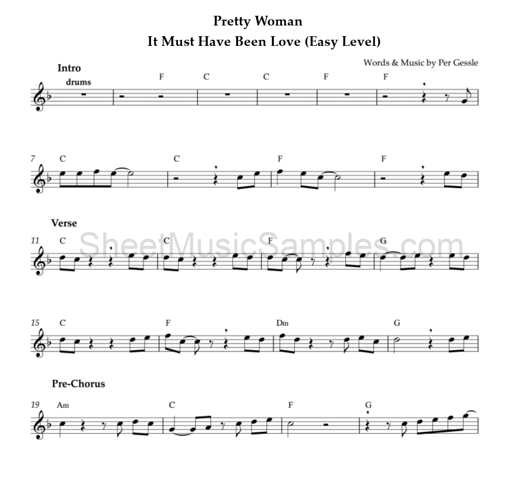 Pretty Woman - It Must Have Been Love (Easy Level)