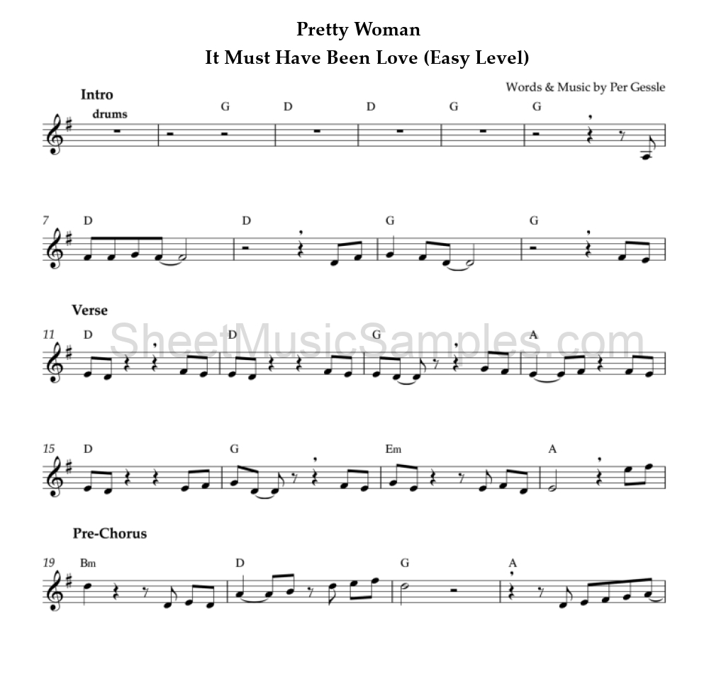 Pretty Woman - It Must Have Been Love (Easy Level)