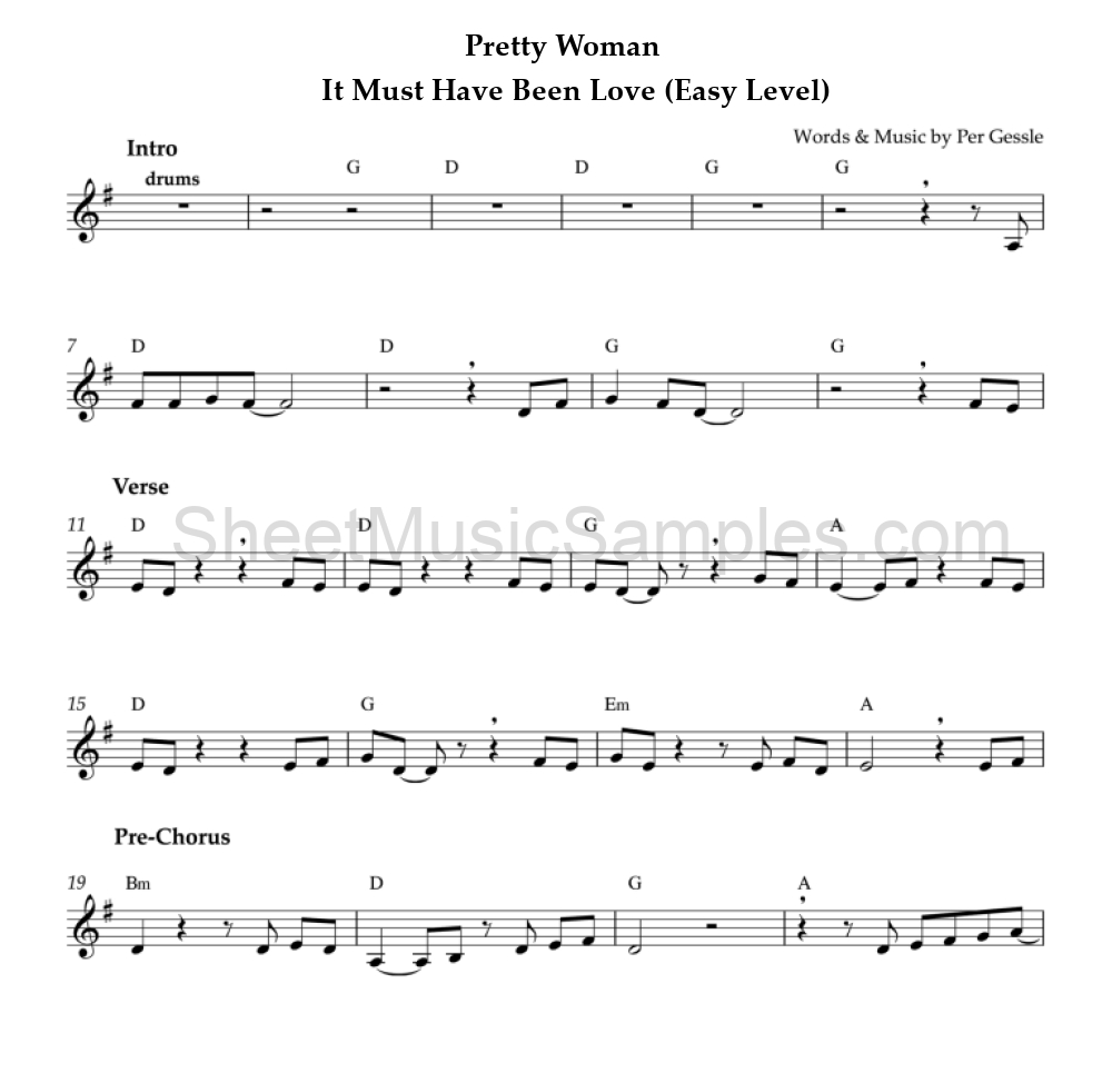 Pretty Woman - It Must Have Been Love (Easy Level)