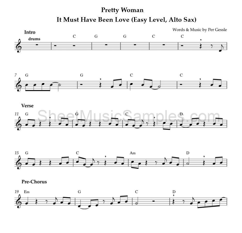 Pretty Woman - It Must Have Been Love (Easy Level, Alto Sax)