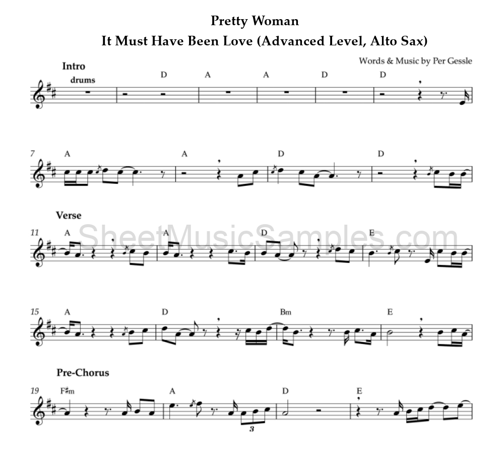 Pretty Woman - It Must Have Been Love (Advanced Level, Alto Sax)