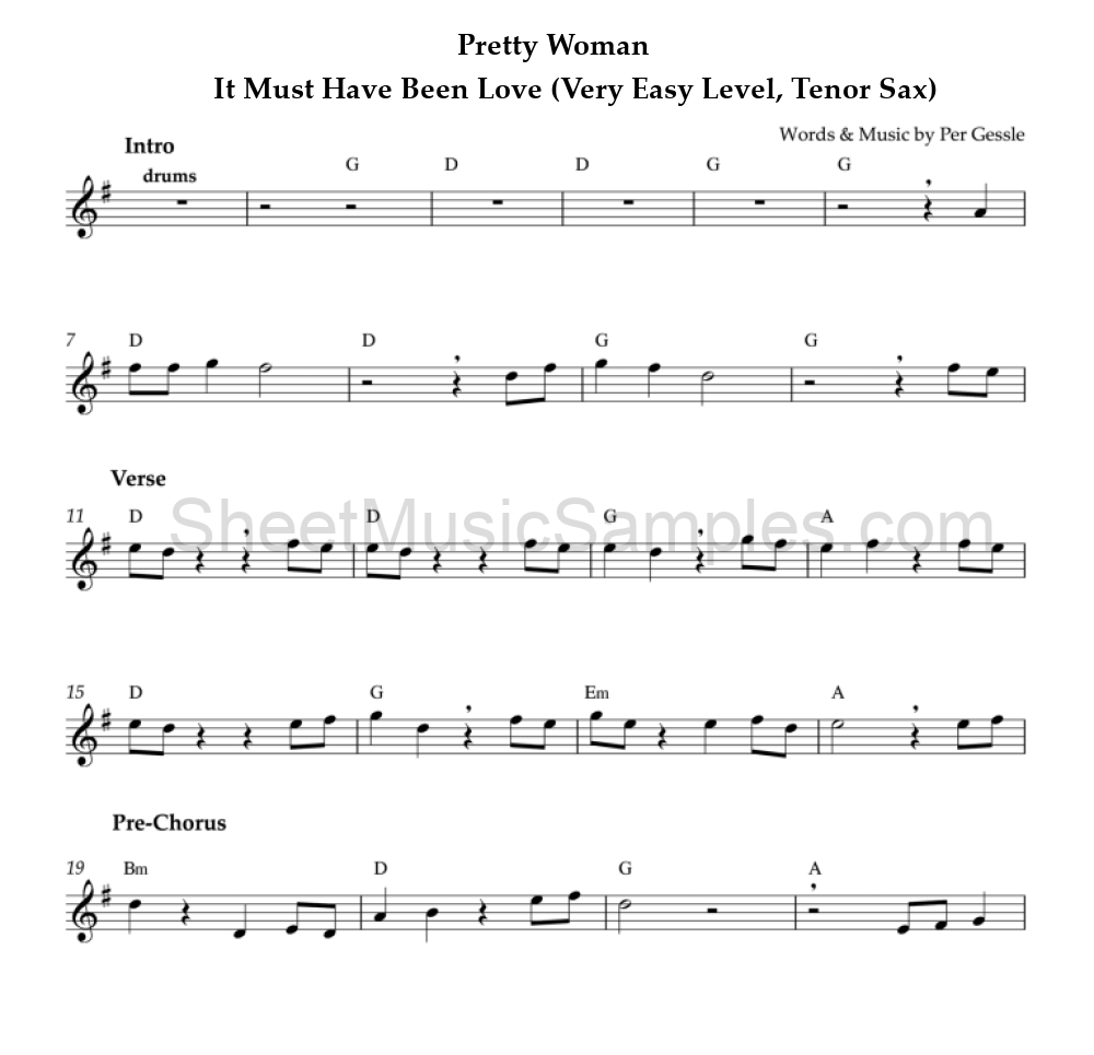 Pretty Woman - It Must Have Been Love (Very Easy Level, Tenor Sax)