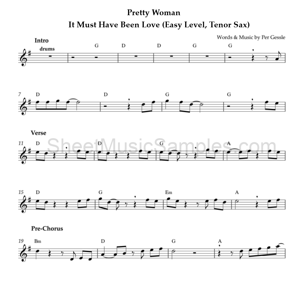 Pretty Woman - It Must Have Been Love (Easy Level, Tenor Sax)