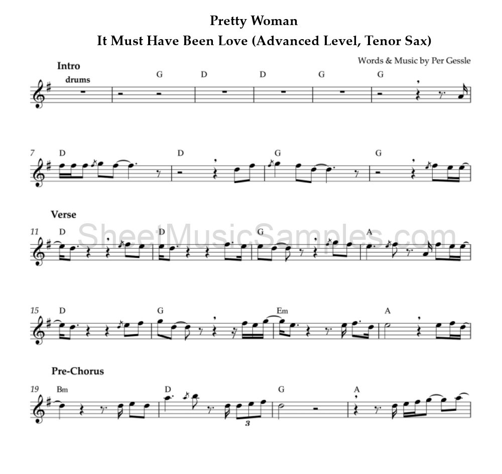 Pretty Woman - It Must Have Been Love (Advanced Level, Tenor Sax)