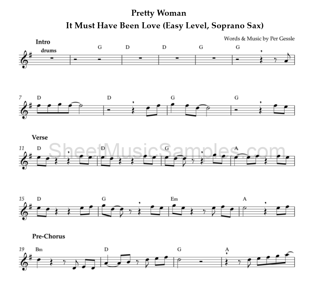 Pretty Woman - It Must Have Been Love (Easy Level, Soprano Sax)