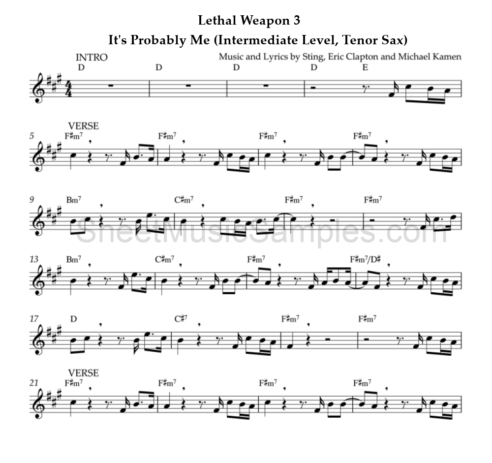 Lethal Weapon 3 - It's Probably Me (Intermediate Level, Tenor Sax)