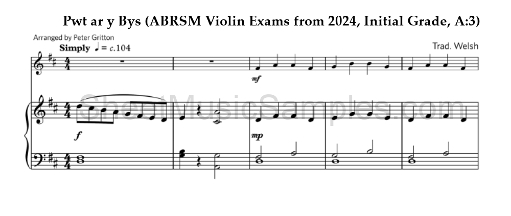 Pwt ar y Bys (ABRSM Violin Exams from 2024, Initial Grade, A:3)