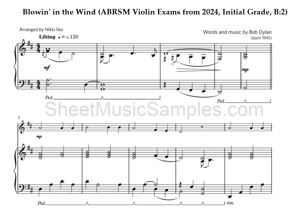 Blowin' in the Wind (ABRSM Violin Exams from 2024, Initial Grade, B:2)