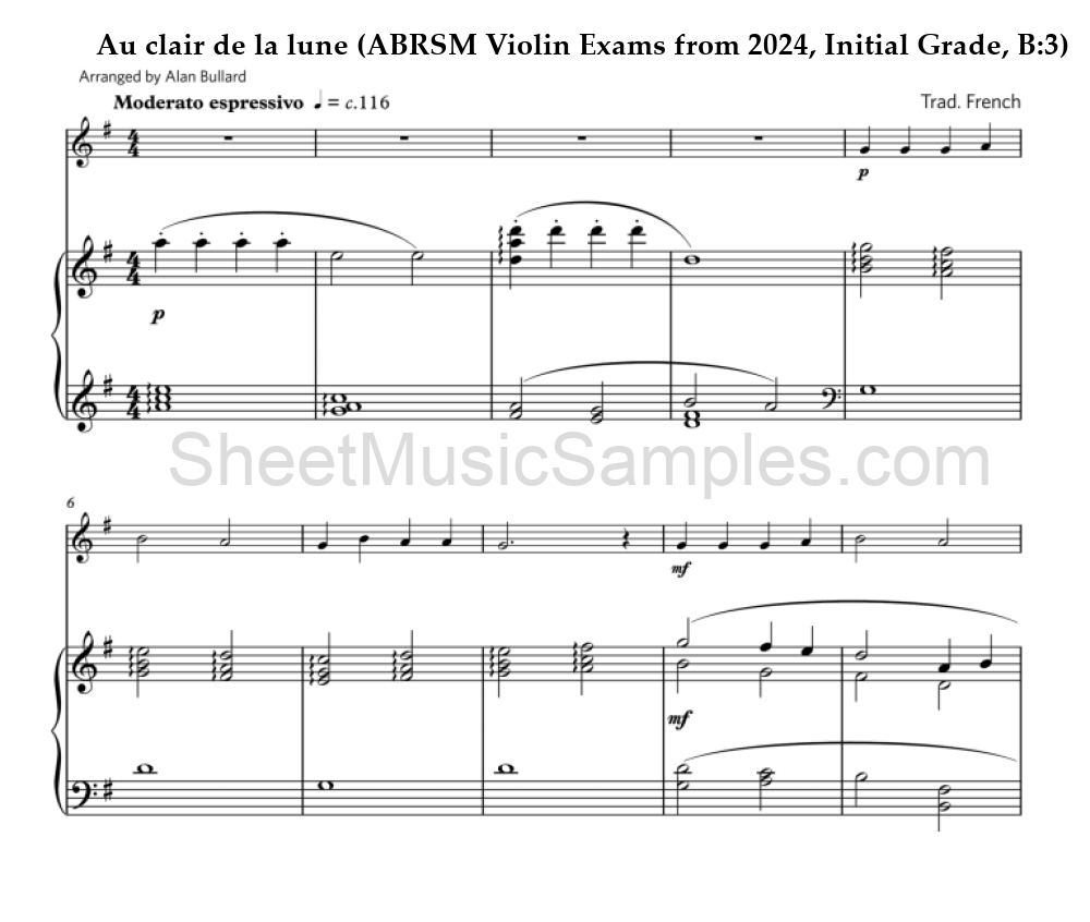 Au clair de la lune (ABRSM Violin Exams from 2024, Initial Grade, B:3)