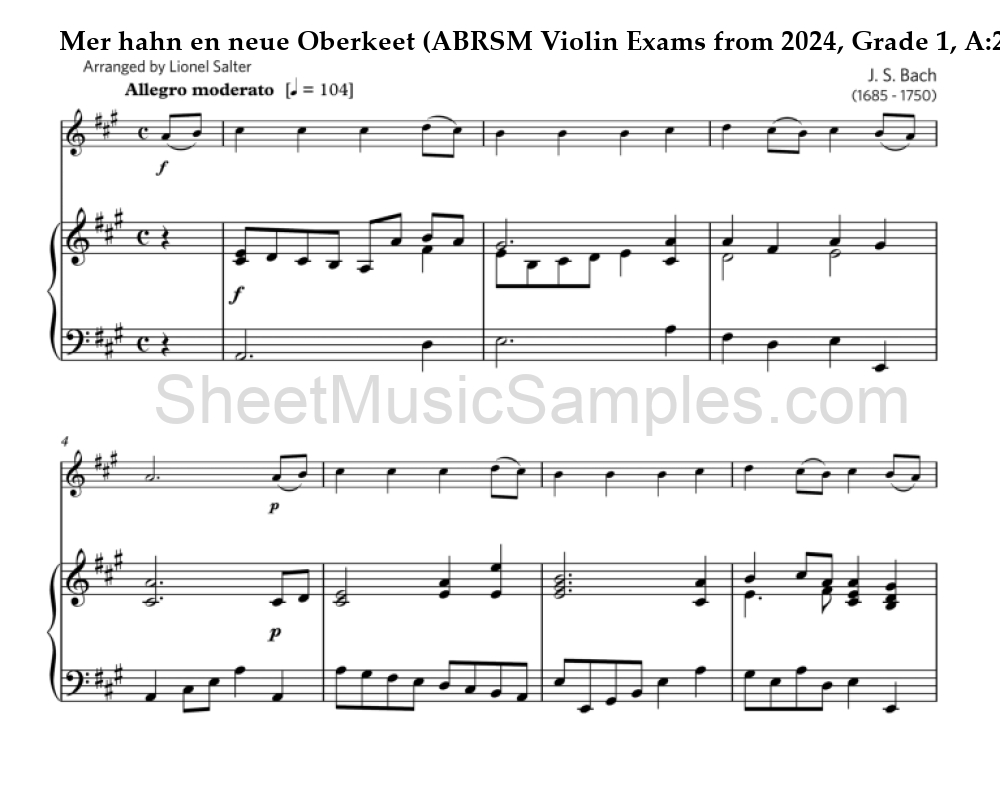 Mer hahn en neue Oberkeet (ABRSM Violin Exams from 2024, Grade 1, A:2)