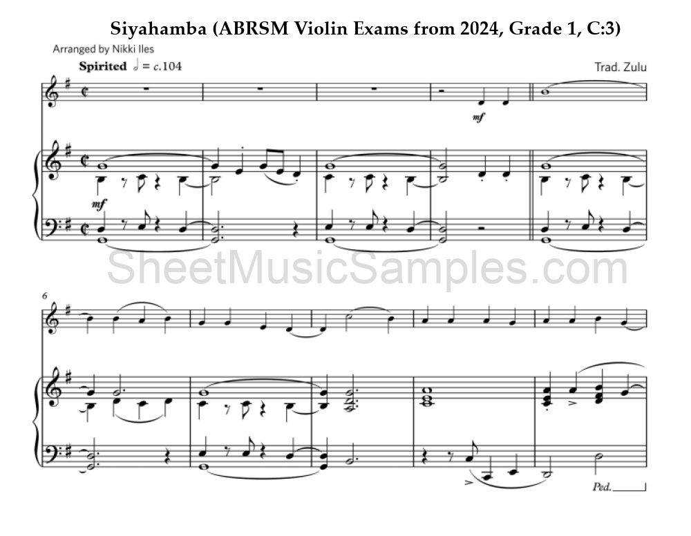 Siyahamba (ABRSM Violin Exams from 2024, Grade 1, C:3)