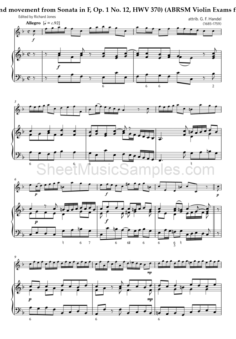 Allegro (Second movement from Sonata in F, Op. 1 No. 12, HWV 370) (ABRSM Violin Exams from 2024, Grade 5, A:2)