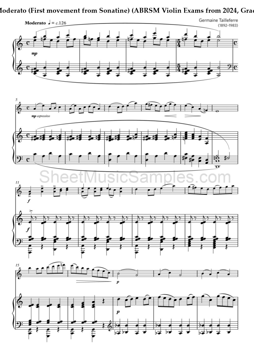 Moderato (First movement from Sonatine) (ABRSM Violin Exams from 2024, Grade 5, C:2)