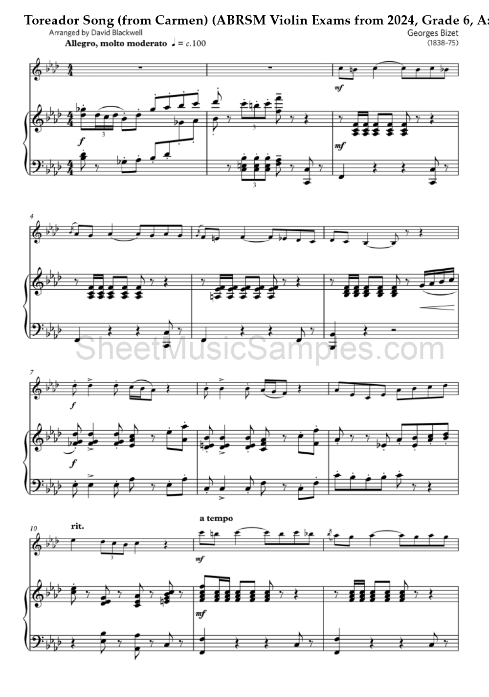 Toreador Song (from Carmen) (ABRSM Violin Exams from 2024, Grade 6, A:3)