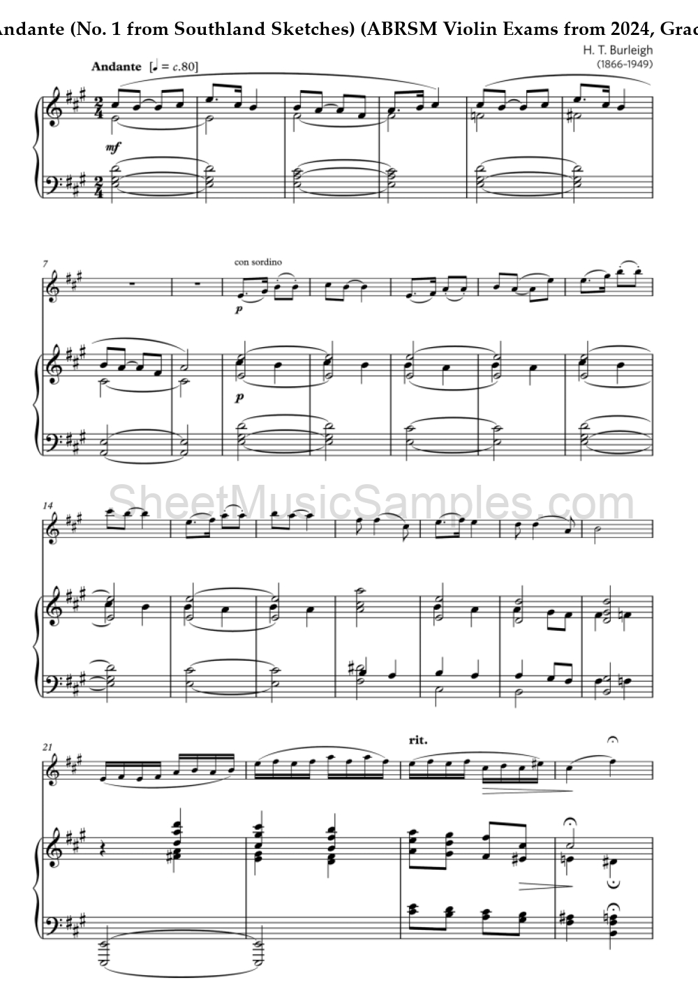 Andante (No. 1 from Southland Sketches) (ABRSM Violin Exams from 2024, Grade 6, B:1)