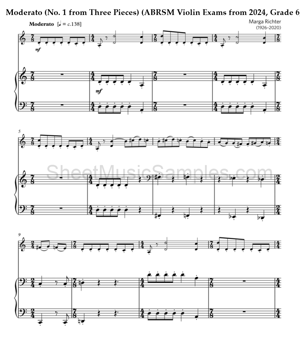 Moderato (No. 1 from Three Pieces) (ABRSM Violin Exams from 2024, Grade 6, C:1)