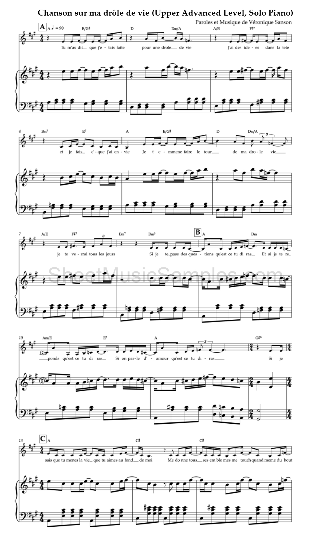 Chanson sur ma drôle de vie (Upper Advanced Level, Solo Piano)