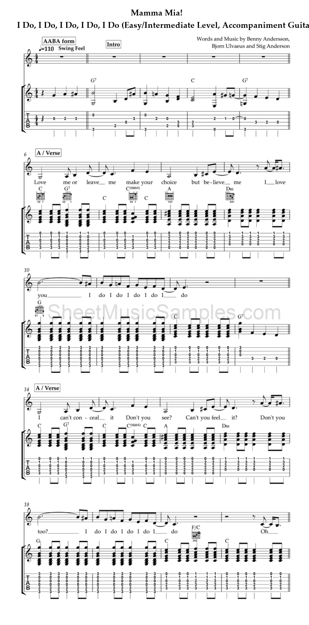 Mamma Mia! - I Do, I Do, I Do, I Do, I Do (Easy/Intermediate Level, Accompaniment Guitar)