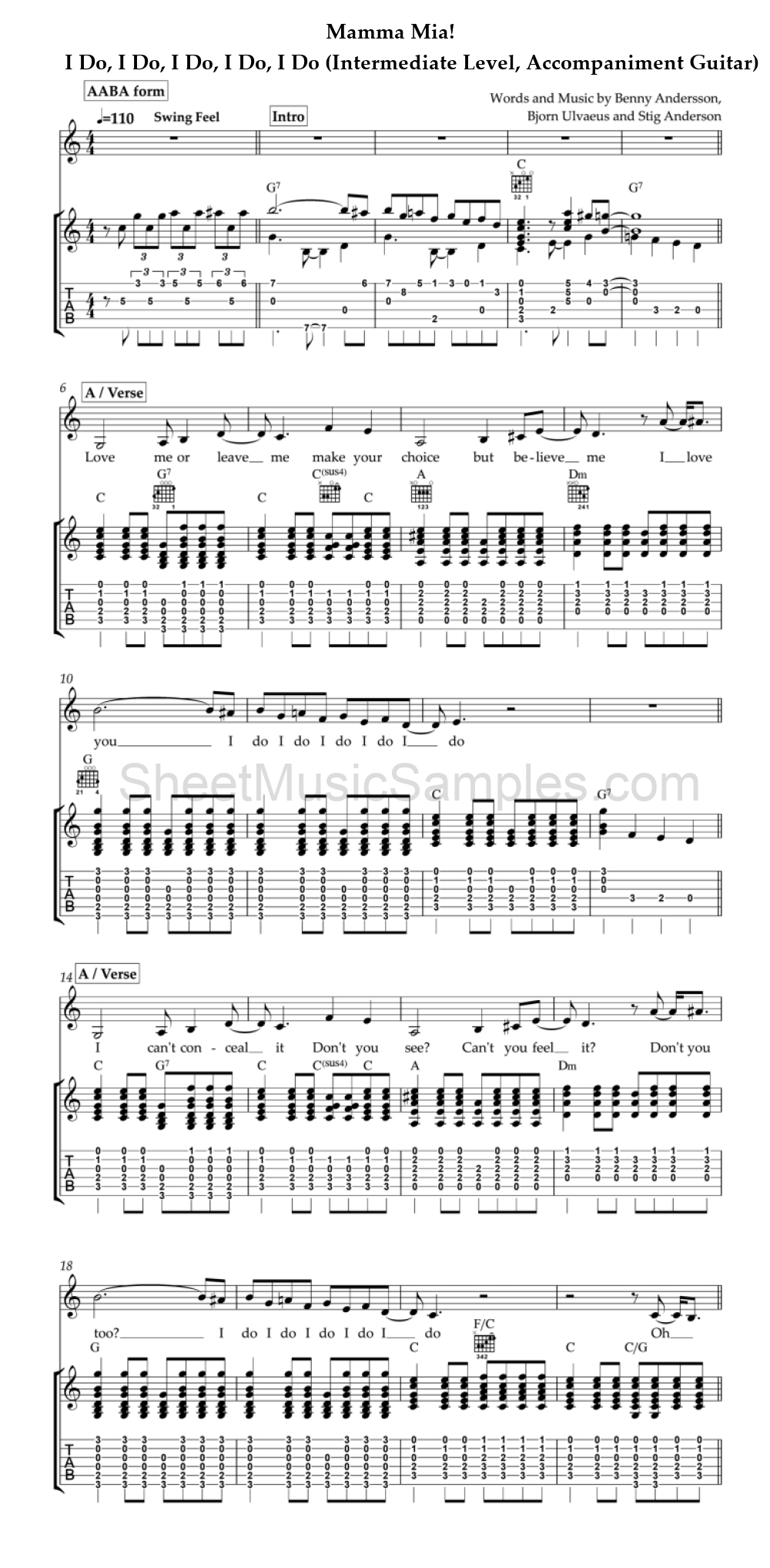 Mamma Mia! - I Do, I Do, I Do, I Do, I Do (Intermediate Level, Accompaniment Guitar)