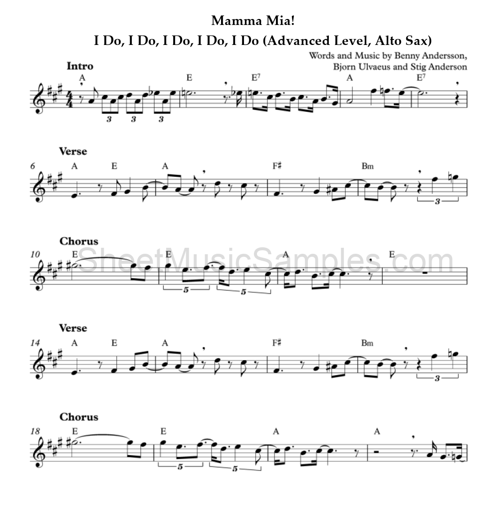 Mamma Mia! - I Do, I Do, I Do, I Do, I Do (Advanced Level, Alto Sax)