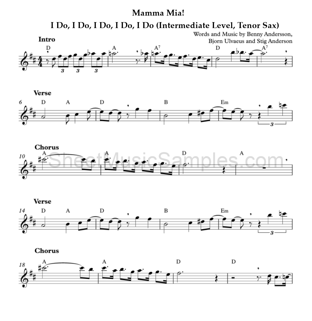 Mamma Mia! - I Do, I Do, I Do, I Do, I Do (Intermediate Level, Tenor Sax)