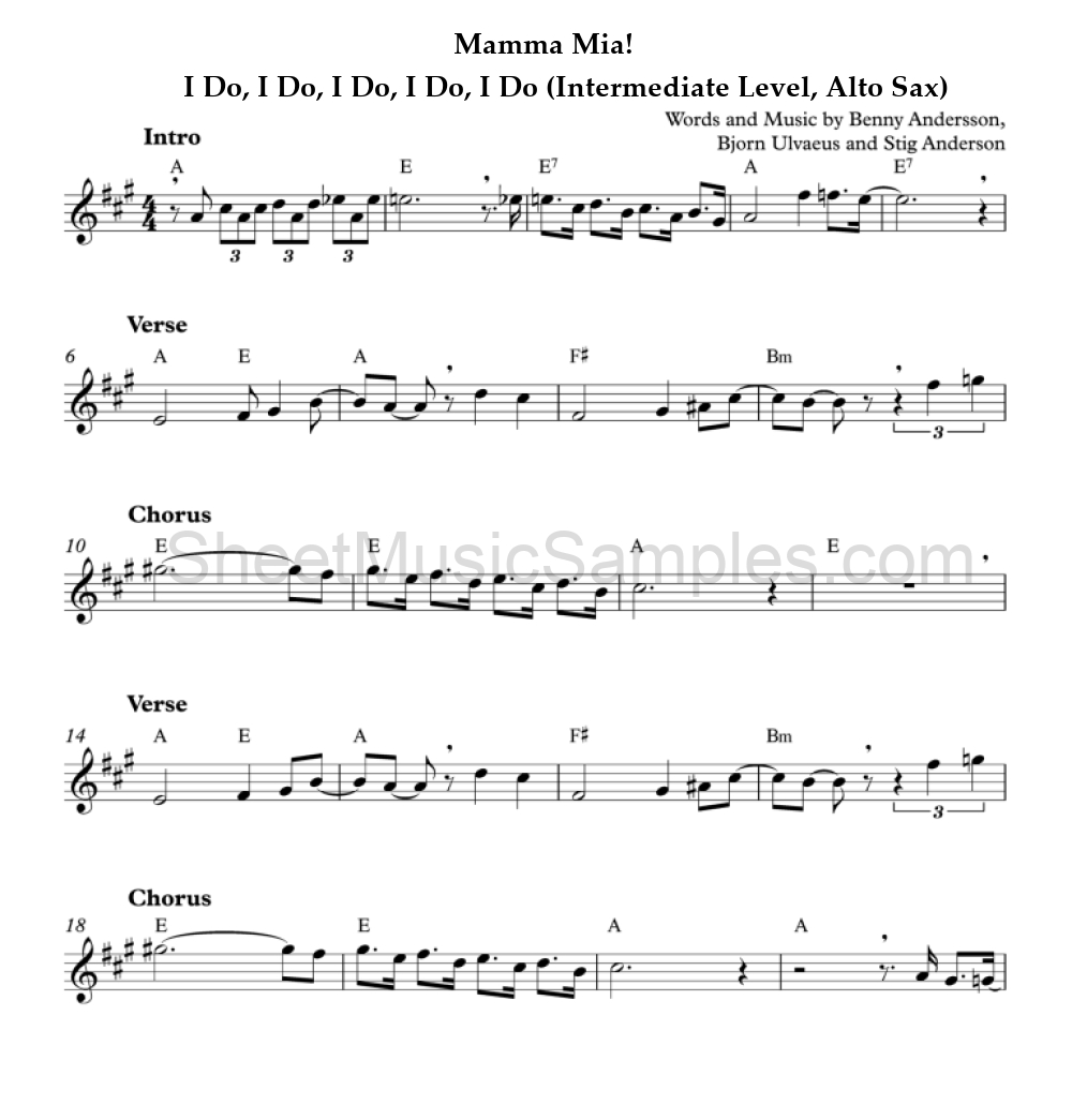 Mamma Mia! - I Do, I Do, I Do, I Do, I Do (Intermediate Level, Alto Sax)