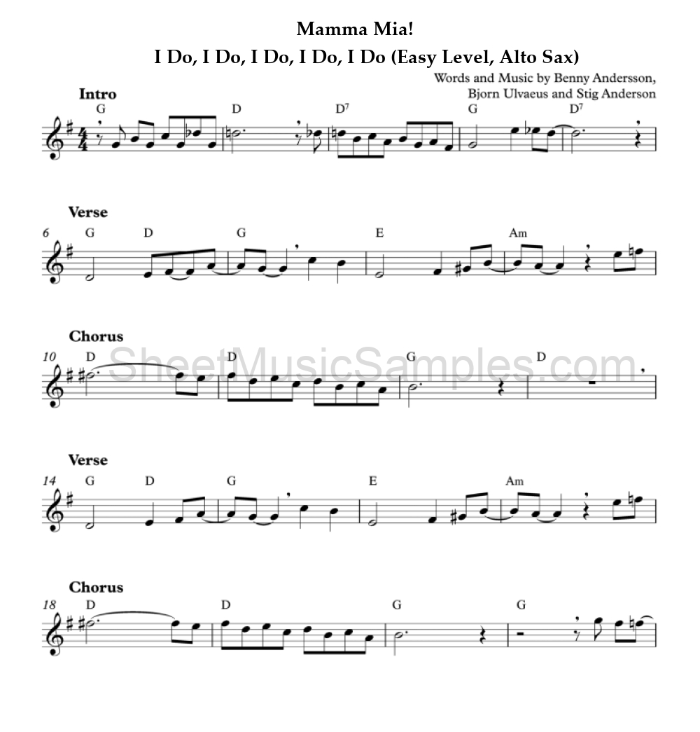 Mamma Mia! - I Do, I Do, I Do, I Do, I Do (Easy Level, Alto Sax)