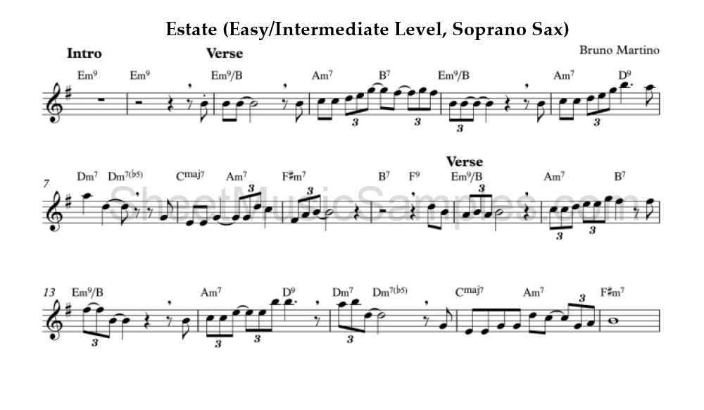 Estate (Easy/Intermediate Level, Soprano Sax)