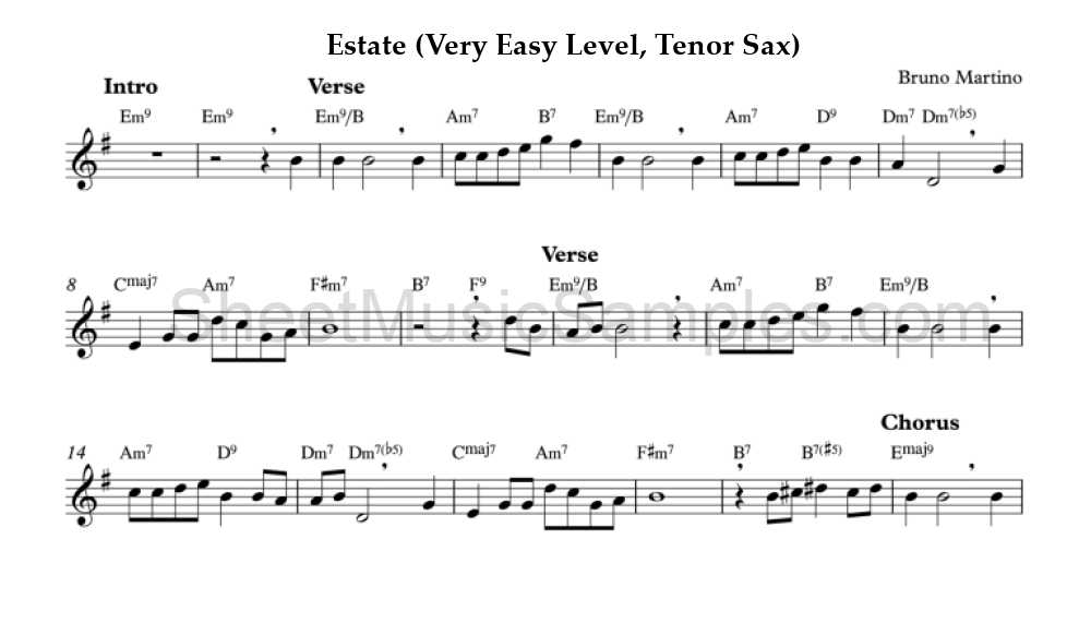 Estate (Very Easy Level, Tenor Sax)