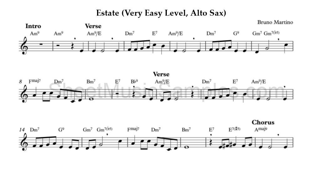 Estate (Very Easy Level, Alto Sax)