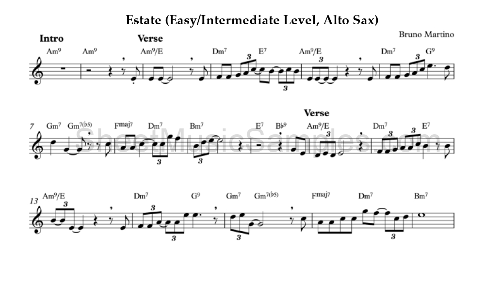 Estate (Easy/Intermediate Level, Alto Sax)