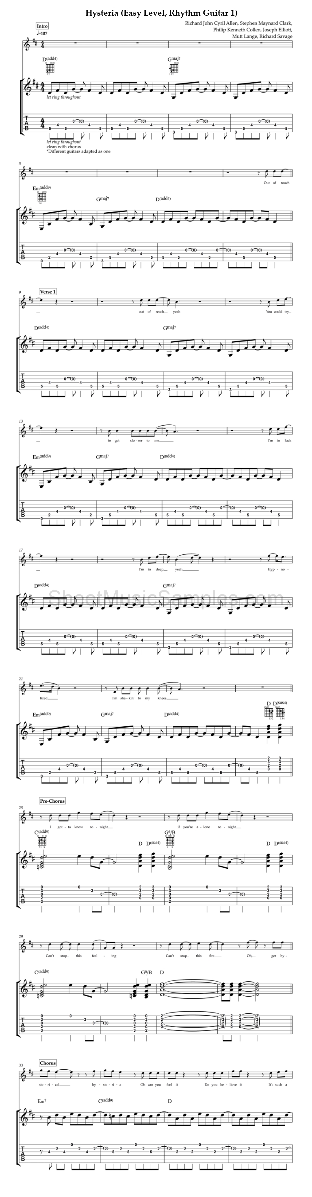 Hysteria (Easy Level, Rhythm Guitar 1)