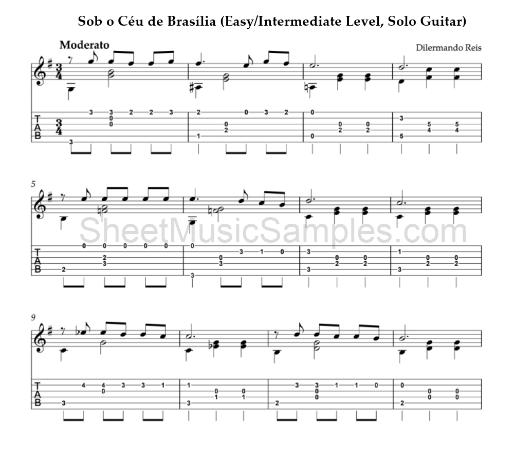 Sob o Céu de Brasília (Easy/Intermediate Level, Solo Guitar)