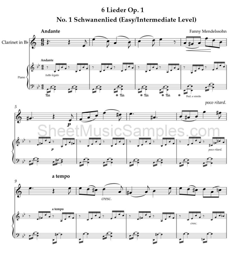 6 Lieder Op. 1 - No. 1 Schwanenlied (Easy/Intermediate Level)