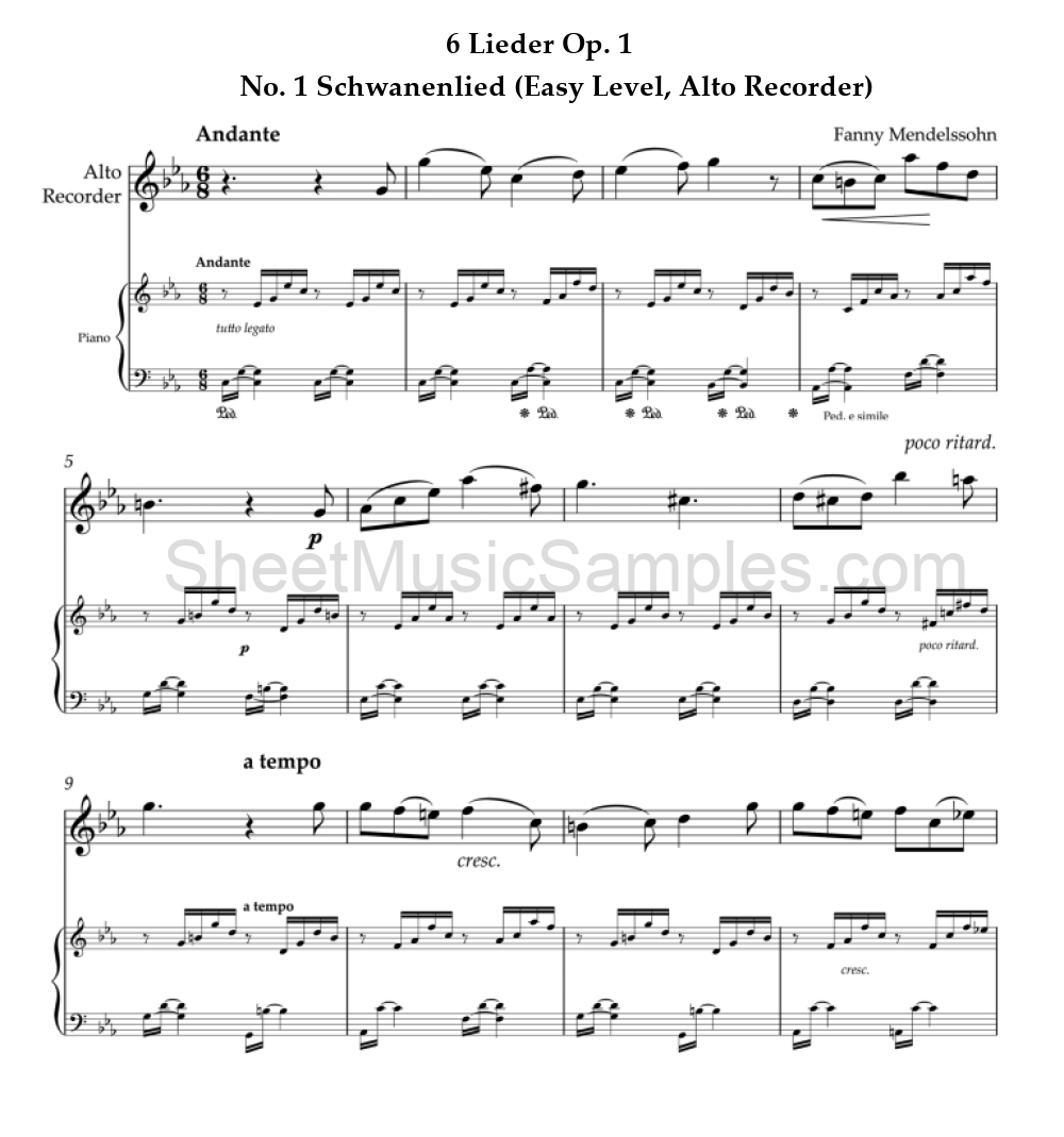 6 Lieder Op. 1 - No. 1 Schwanenlied (Easy Level, Alto Recorder)