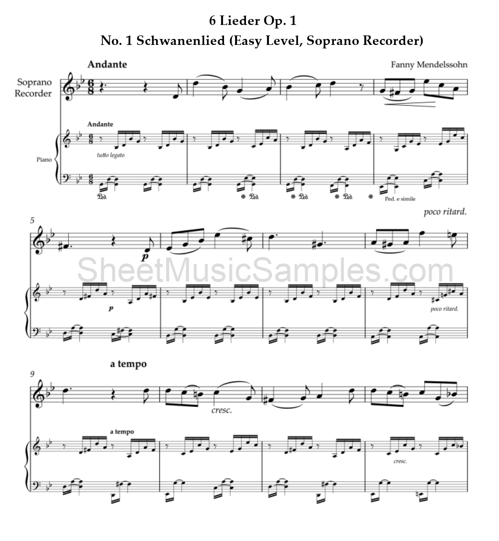 6 Lieder Op. 1 - No. 1 Schwanenlied (Easy Level, Soprano Recorder)