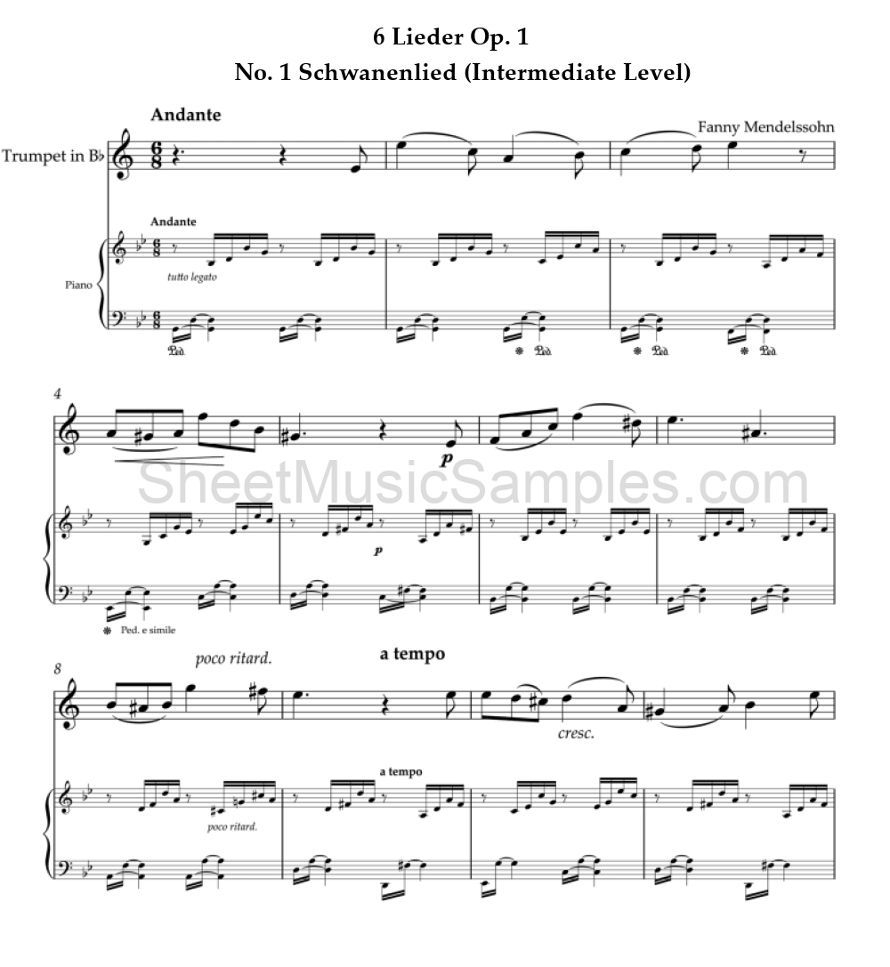 6 Lieder Op. 1 - No. 1 Schwanenlied (Intermediate Level)