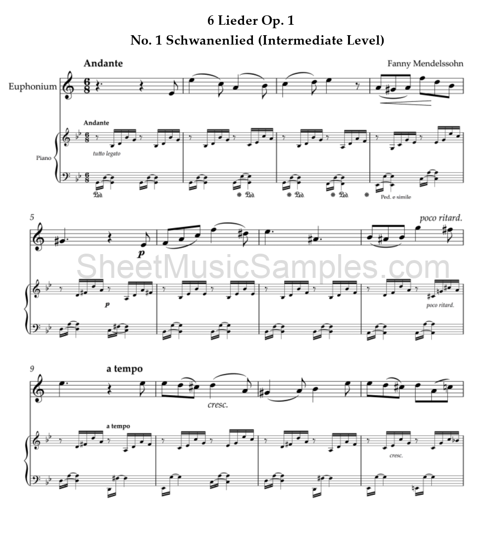 6 Lieder Op. 1 - No. 1 Schwanenlied (Intermediate Level)