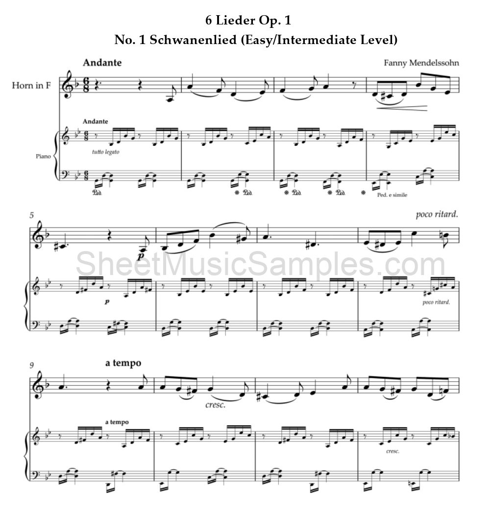 6 Lieder Op. 1 - No. 1 Schwanenlied (Easy/Intermediate Level)