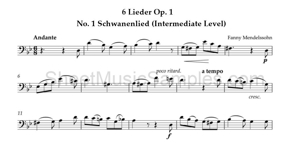 6 Lieder Op. 1 - No. 1 Schwanenlied (Intermediate Level)