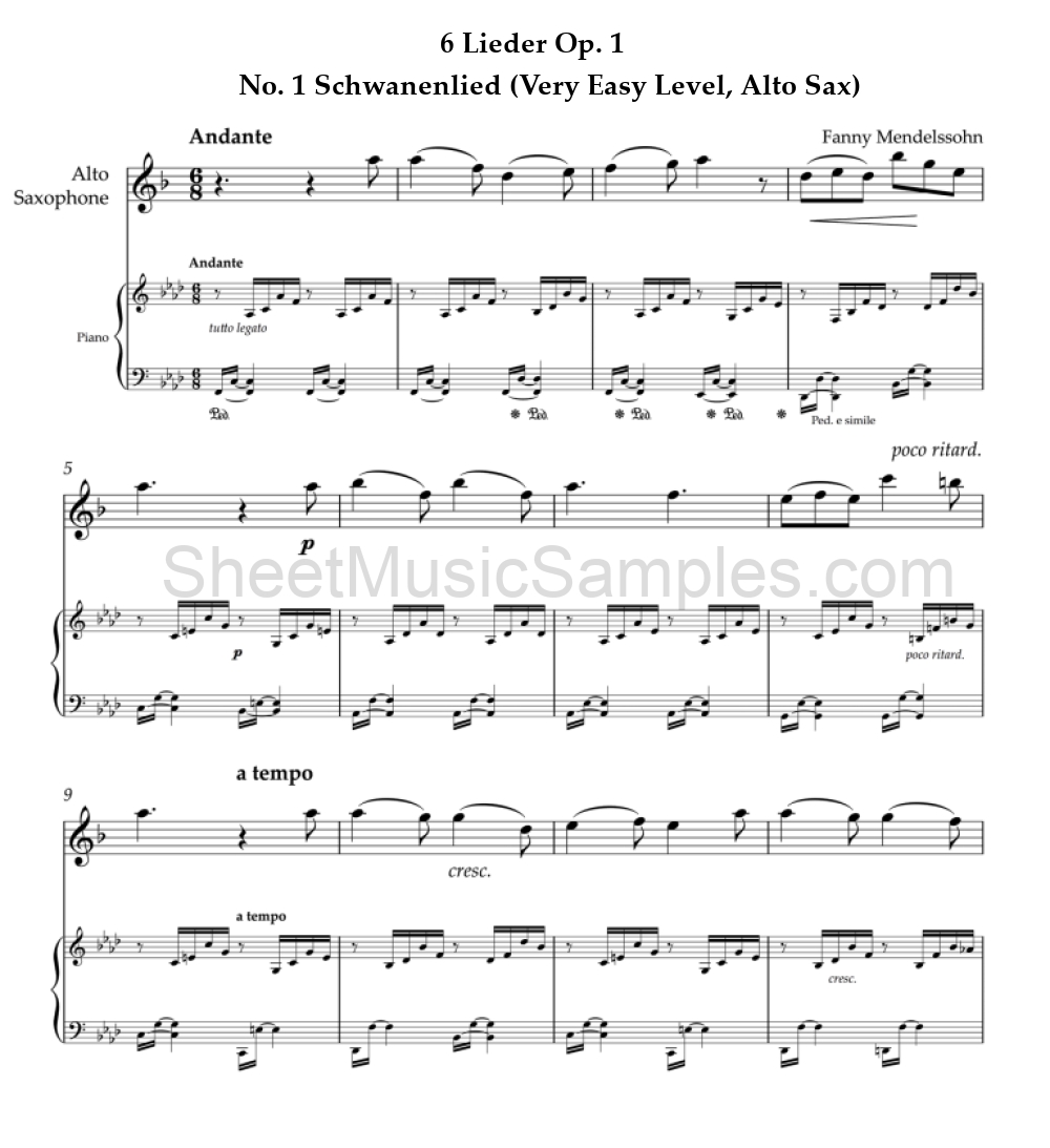 6 Lieder Op. 1 - No. 1 Schwanenlied (Very Easy Level, Alto Sax)